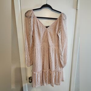 SHEIN Lace Long Sleeve Dress in Soft Pink